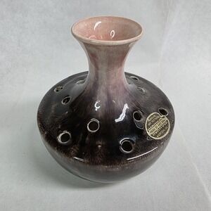 Flower Frog Vase 5", 12 Holes American Art Pottery Norwood Morton, IL Purple GUC